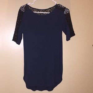 Dressy dark blue green shirt with lace detail